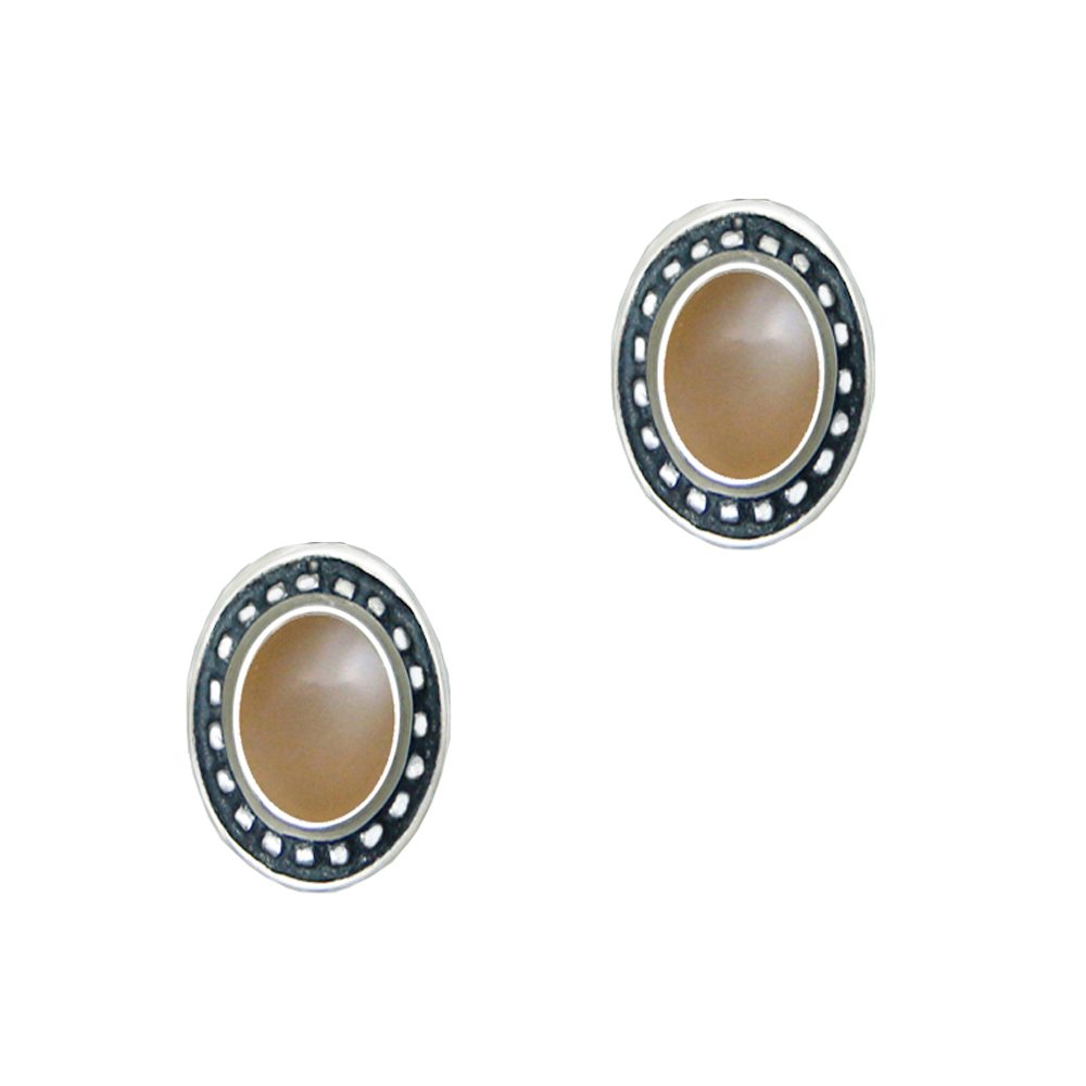 Sterling Silver Peach Moonstone Post Stud Earrings